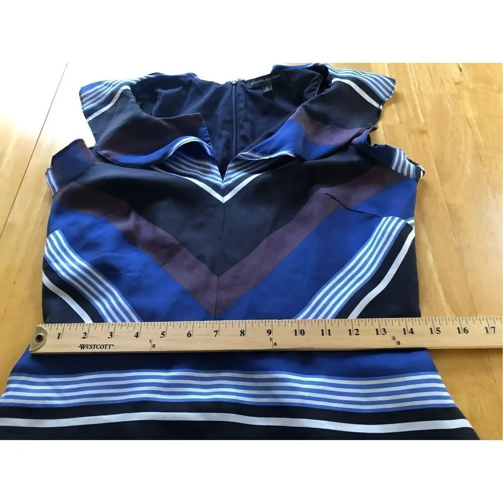 BANANA REPUBLIC  Striped Ruffle Lined 100% Silk A-Line Dress Size 6